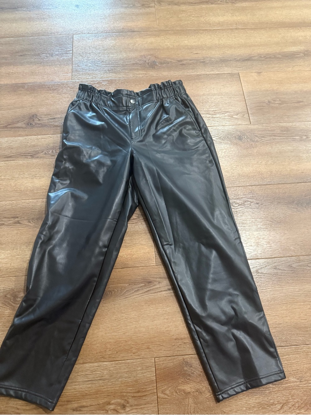 LOFT Black Faux Leather Elastic Waist Pants